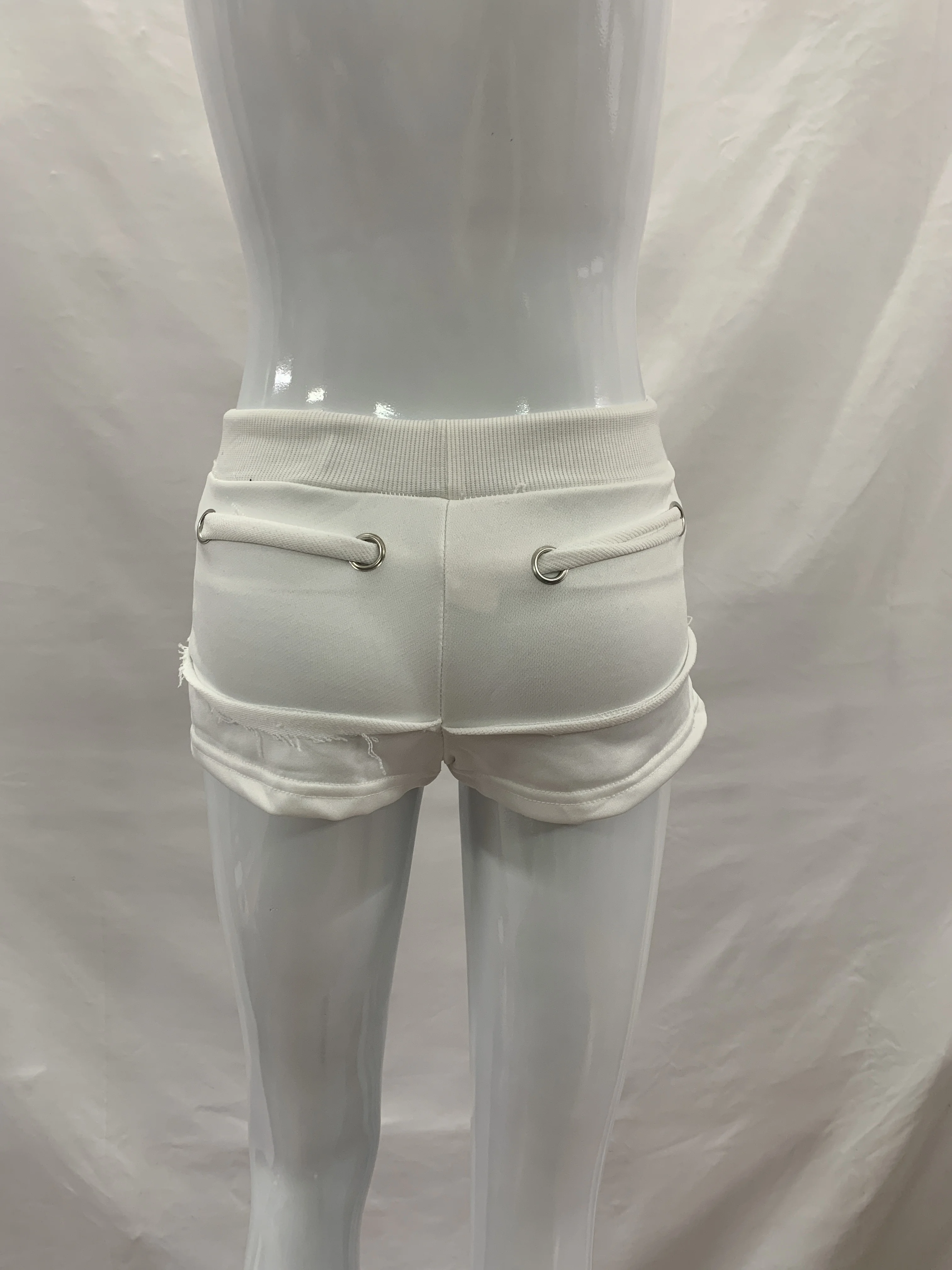 Metallösen-Hotpants mit Kordelzug und Fransen für Damen, Y2K-Stil, einfarbig, niedrige Taille, seitliche Reißverschlusstaschen, eng anliegende Street-Shorts – Detail 16