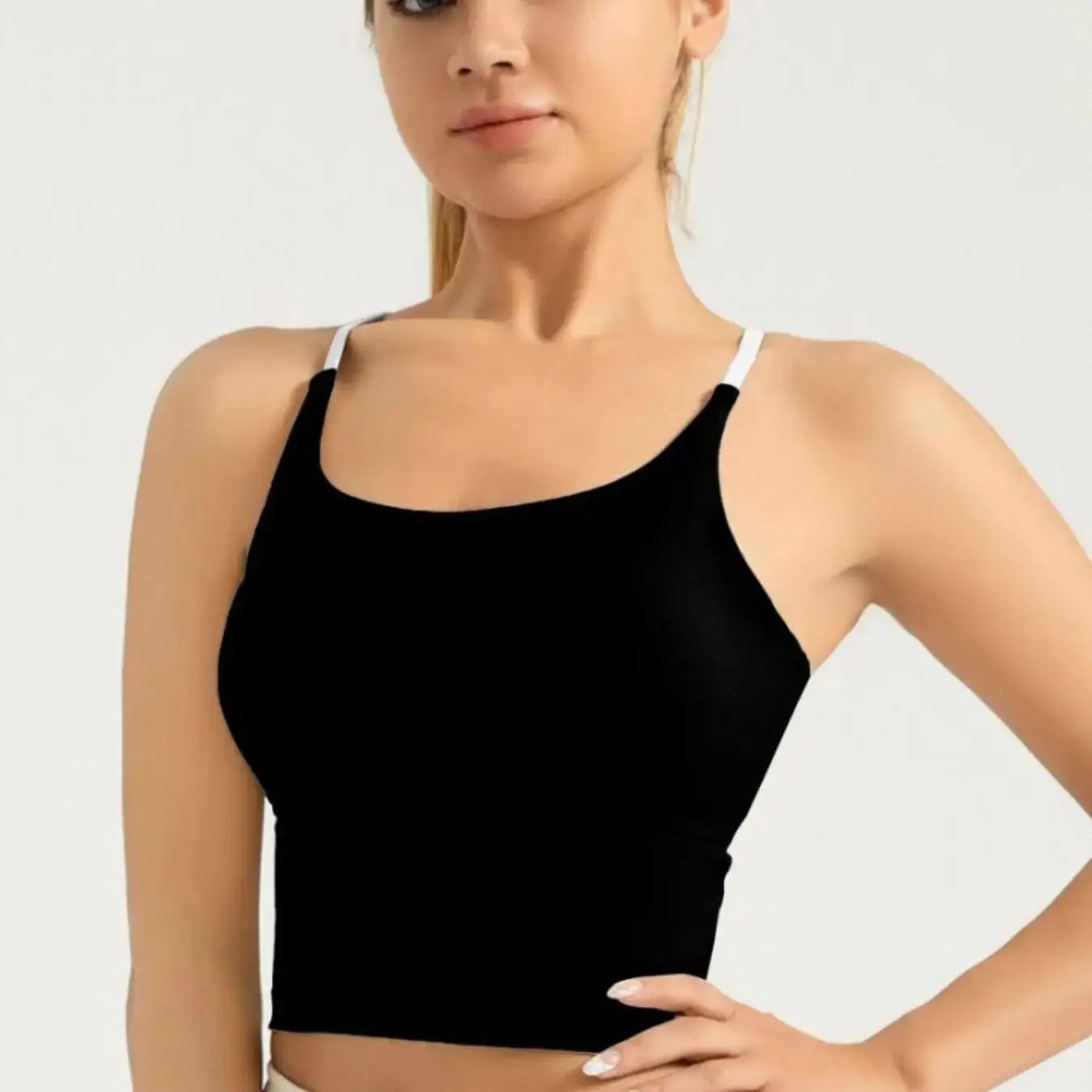 High beauty color blocking nude sports vest with high elasticity and chest cushion, yoga bra, fitness bra for women view 5