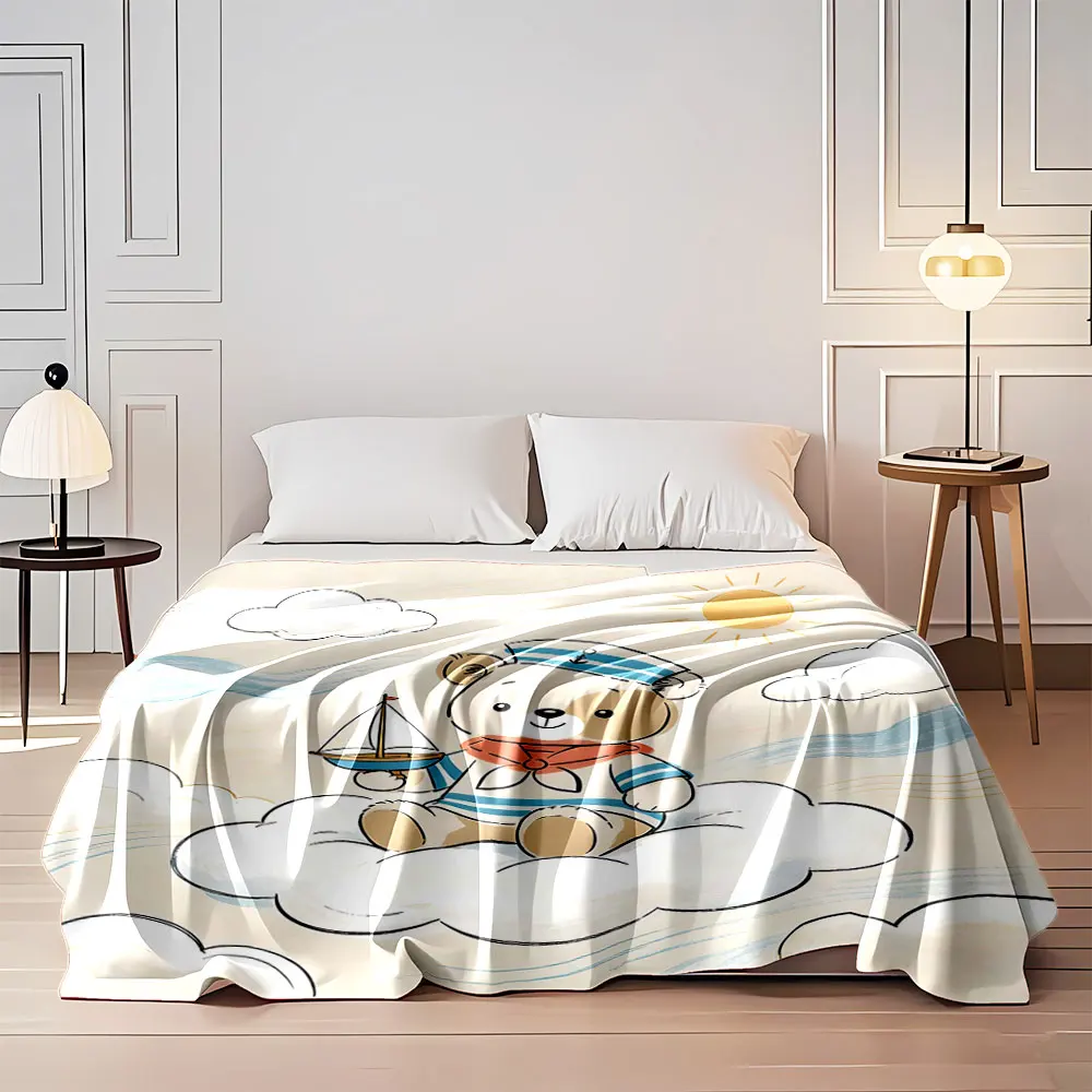 Cute Bear Naval Theme Printed Blanket Children Adult Blanket Soft and Warm Bedding for Bed Sofa Outdoor Travel Cover Blanket