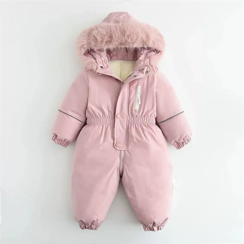 -30℃ Winter Infant Padded Rompers Clothes New Kids Thick Plus Velvet Bodysuit Girl Boy Warm Hooded Overalls Baby Ski Suit Jacket