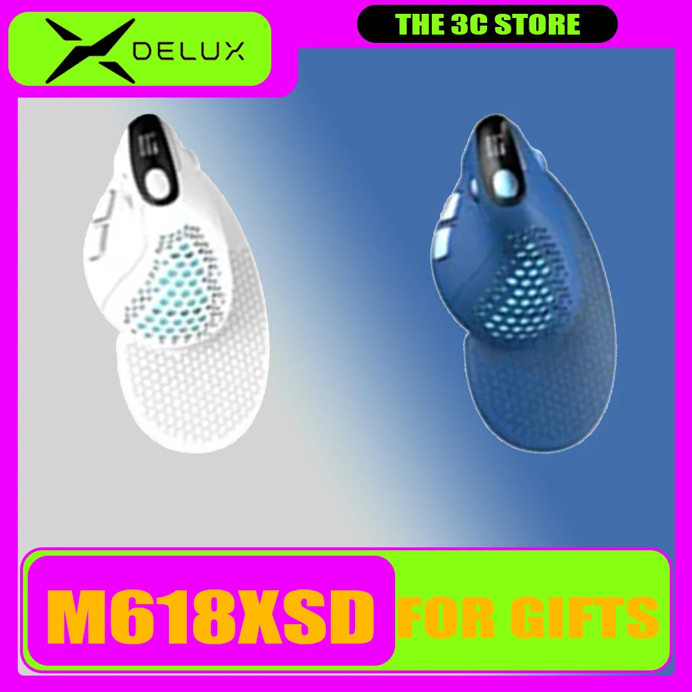 Delux M618XSD Mouse OLED Screen Ergonomic Tri Mode Wireless Office Mouse Customized Thumb Wheel 1000mA Removable Back Cover