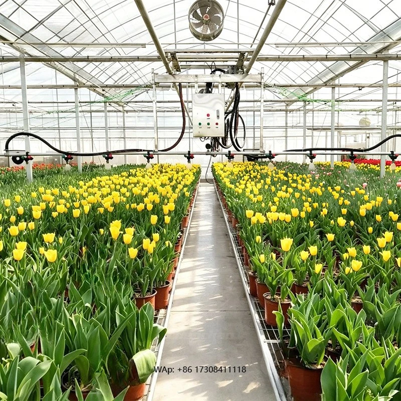 Rail Type Hanging Travelling Irrigation Trolley Automatic Moving Sprinkler Machine Greenhouse Misting System