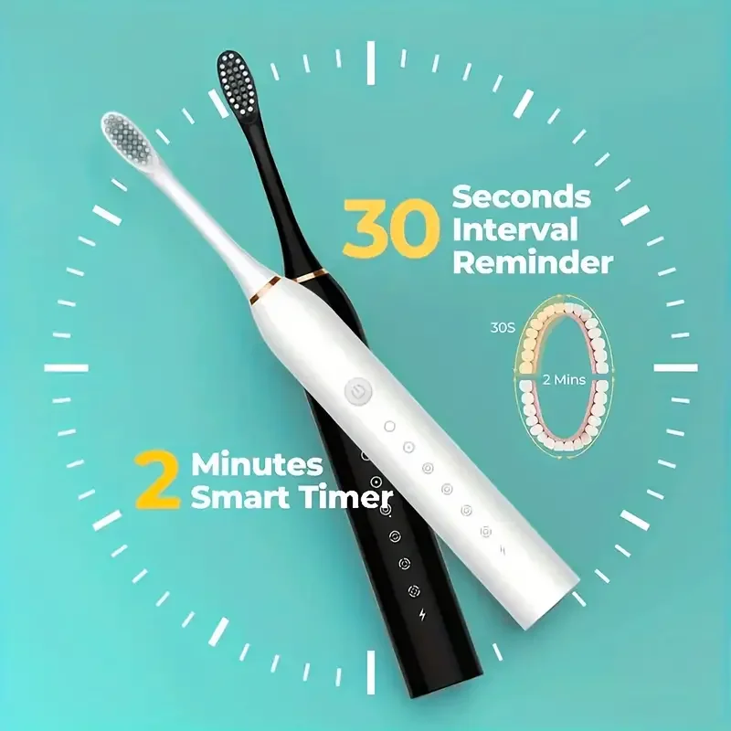 4 Brush-Head Electric Toothbrush for Adults - Rechargeable with 5 Cleaning Modes,Medium Firmness, Nylon Bristles, Waterproof