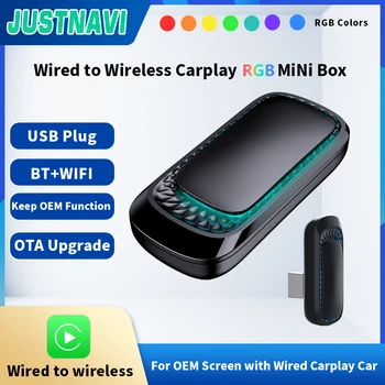 JUSTNAVI 유선-무선 카플레이 AI 박스 어댑터, OEM 자동차 스테레오, USB 플러그 앤 플레이, 스마트 링크 폰 카플레이 자동 