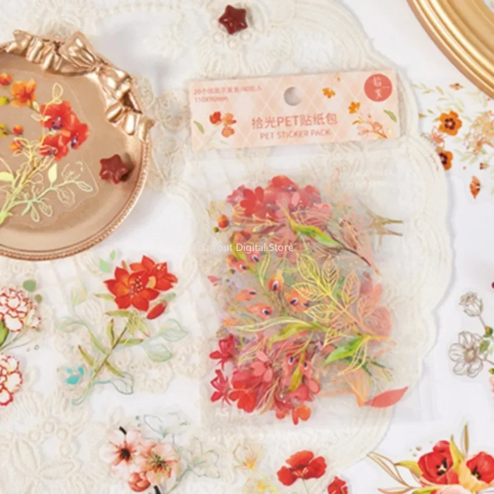 40 Stück/Packung PET-Blumen-Aufkleber, Pflanzenaufkleber, Gänseblümchen-Dekor, Schreibwaren für Junk Journal, DIY, Scrapbooking, Etikettenaufkleber