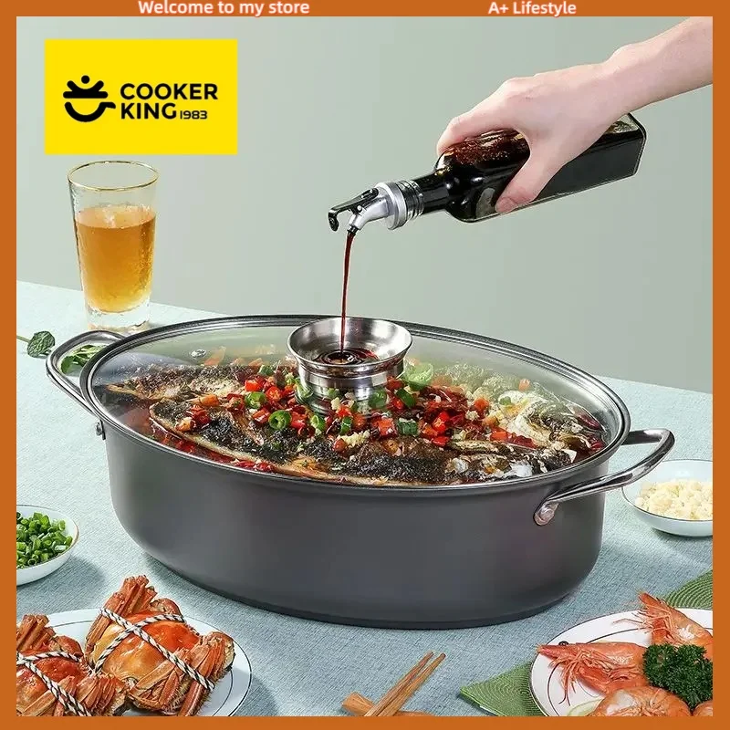 COOKER KING Spot Goods Olla de pescado al vapor antiadherente Olla de cocina de pescado de hierro para el hogar Olla de pescado ovalada al vapor utensilios de cocina