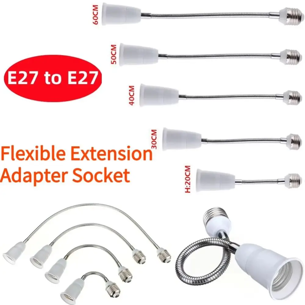 20/30/40/60cm LED Bulb Extension Tube Flexible Lengthen Lamp Holder Converter Threaded E27 To E27 Lamp Holder Adapter Home