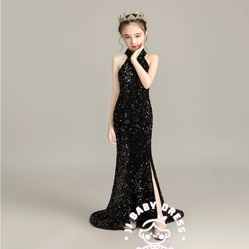 2025 New Girl Evening Dress Elegant Shiny Sequins Children Dresses