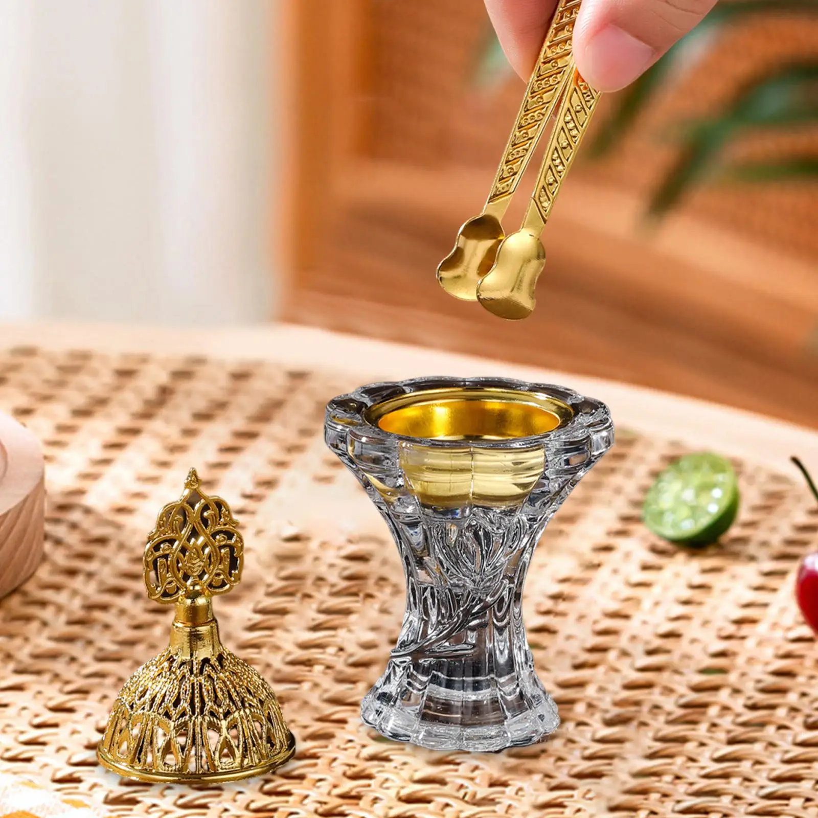 

Arabian Incense Burner with Tongs Multifunctional 1.7x5.5inch Ramadan Tabletop Ornament for Study, Office, Library Accessory