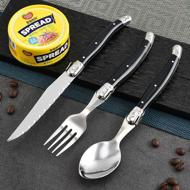 Laguiole Steak Forks Stainless Steel Black Dinner Knife Table Spoon Teaspoon Cutlery Restaurant Kitchen Dinnerware 2-10pcs 8inch