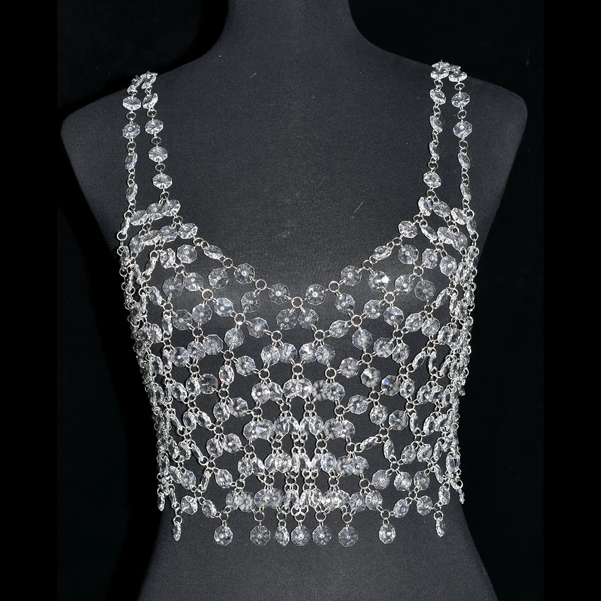 Stage Performance For Woman Sexy Body Jewelry Plastic Crystal Bikini Chest Chain Music Beach Party Clothing Accessories