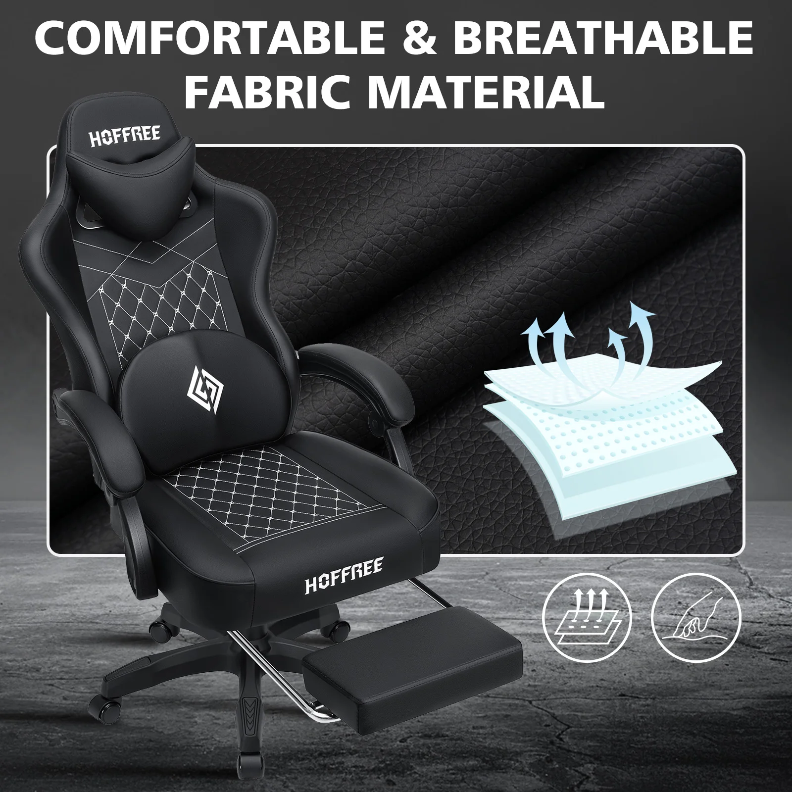 Gaming Chair PU Leather with Footrest Lumbar Cushion Headrest  Single Function Massage Height Adjustable Recline Chair Furniture