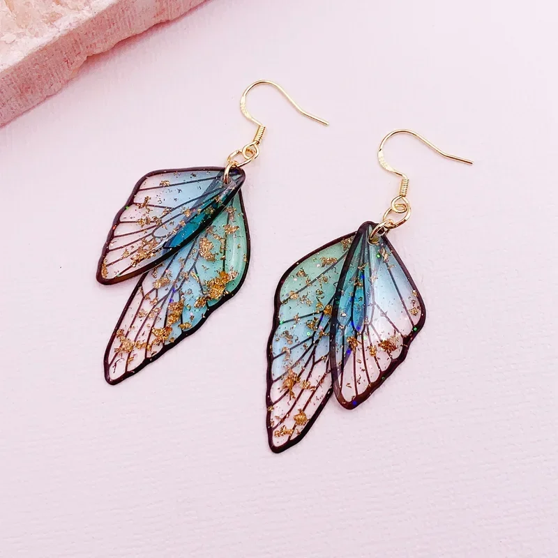 Minar Fairy Clear Gradient Color Resin Wings Dangle Earrings for Women Wholesale Copper Rhinestone Butterfly Pendant Earring