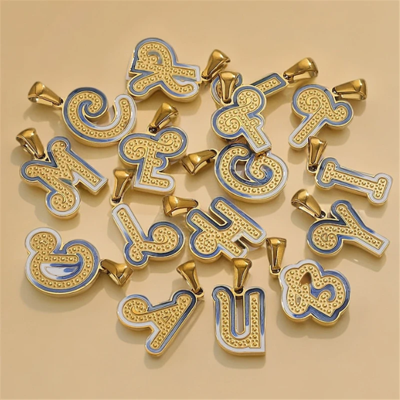 10Pcs/Lot 18K Gold Plated Stainless Steel Alphabet Charms for DIY Pendant Necklace Keychain Jewelry Findings Accessories