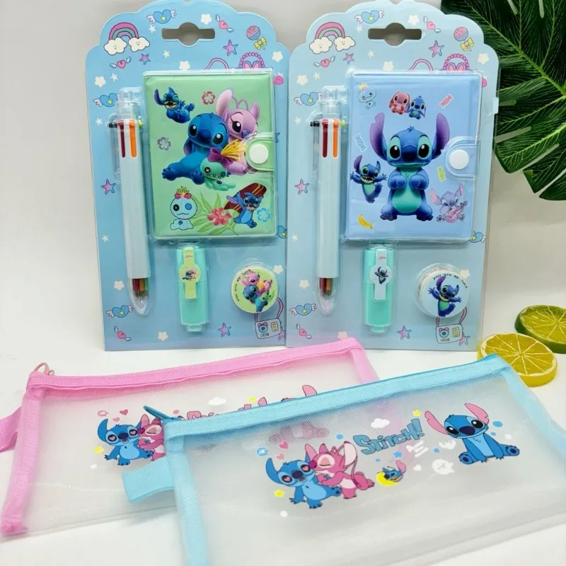 Disney Stitch Cute Creative Cartoon Pattern Children's New Personalized Fashion Portable Stationery Supplies Ledger Pen Bag Set