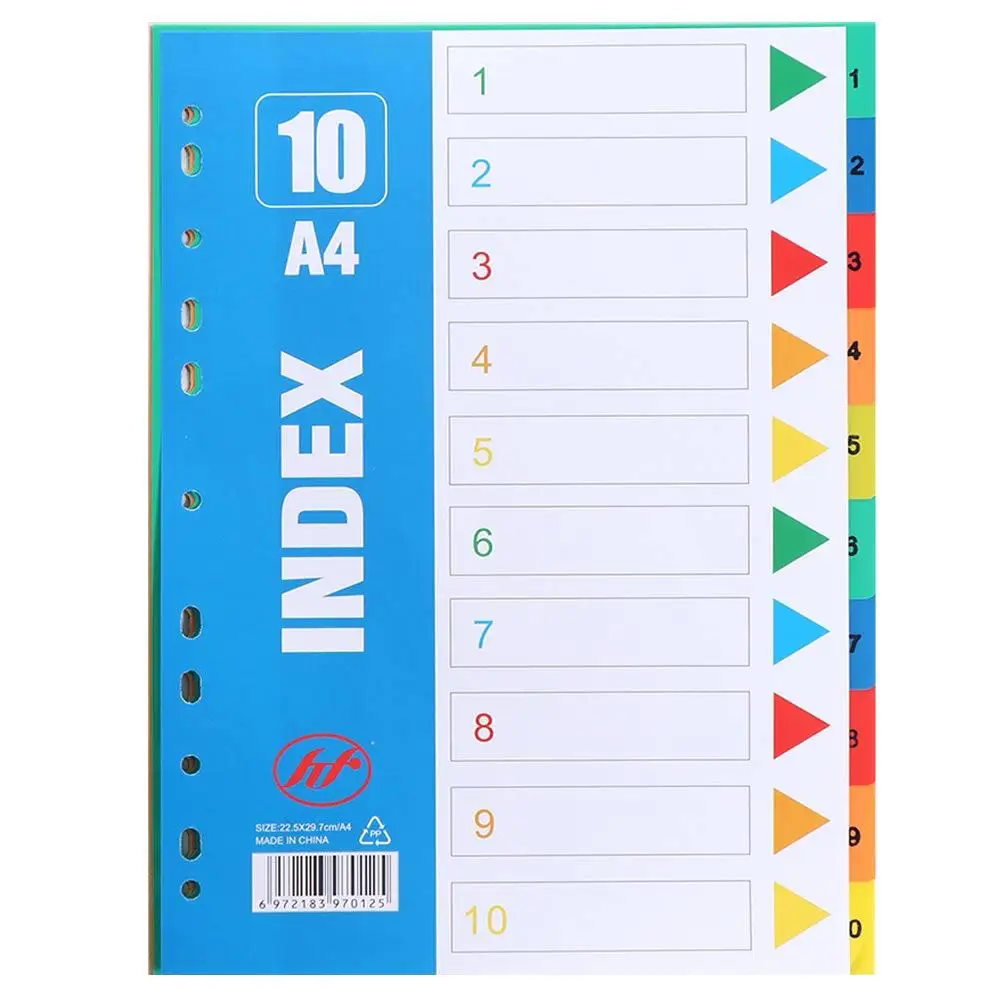 5/10/12/20/31Pages Index Separator Page Numbers PP Material Loose-leaf Dividers Colored 11Holes Binder Dividers Office Supplies