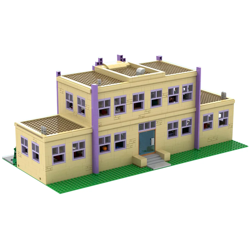 Gobricks MOC Modular Springfield Elementary School Bricks Model Famous Anime Architecture School Building Blocks Toy Gift