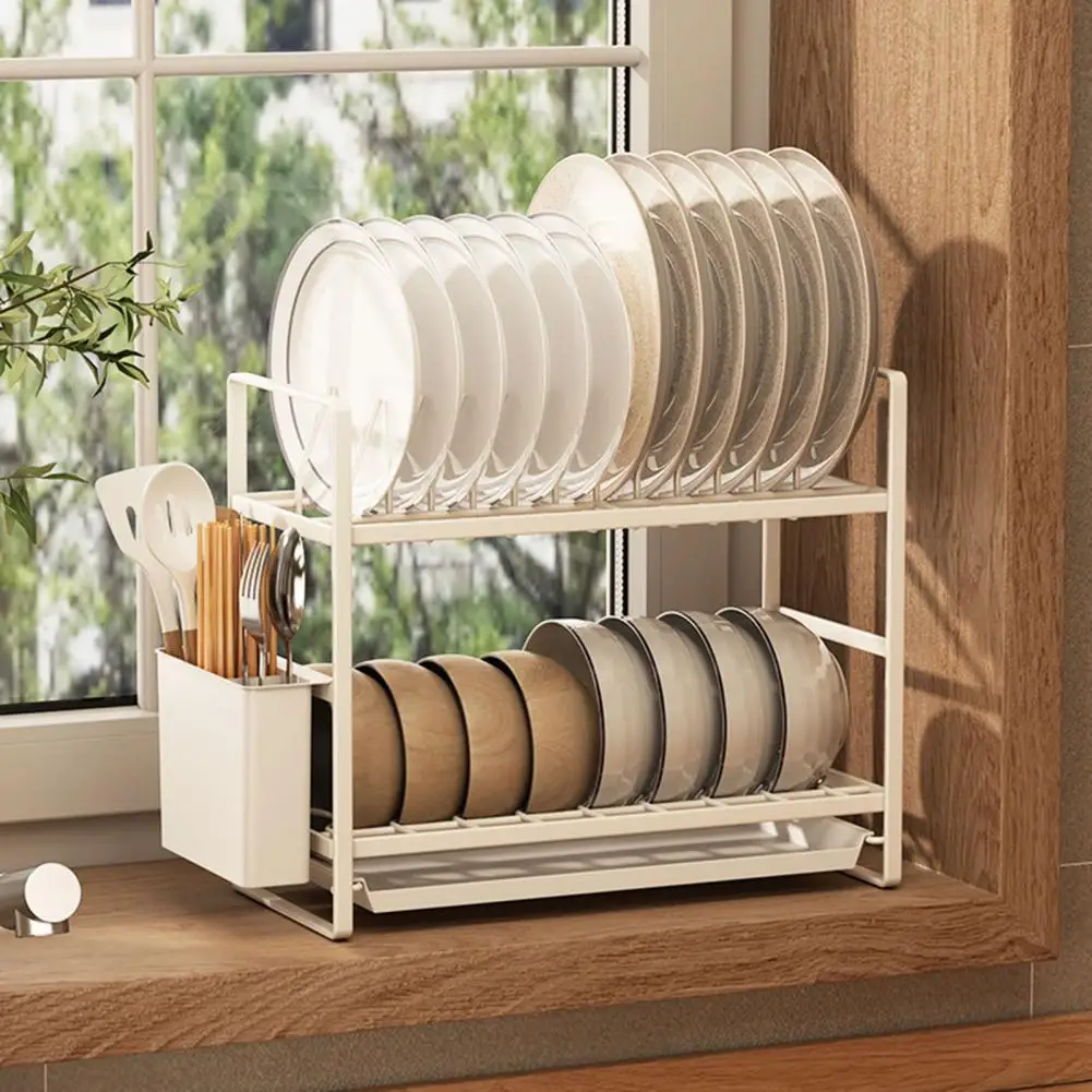 

Countertop Dish Rack Capacity 2-tier Dish Drying Rack with Utensil Holder Drainboard Multifunctional Kitchen Organizer