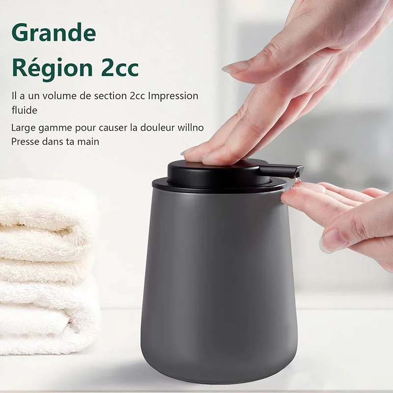 Soap Dispenser, 2 Piece 400ml Ceramic Soap Dispenser, Foam Soap Dispenser with PVC Press Head, Soap Dispenser Grey Matt