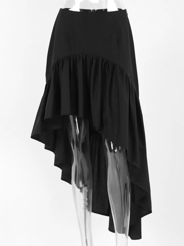 Frauen Temperament Pendeln Unregelmäßigen Rock Frühling Und Herbst Einfache Feste Farbe Hohe taille Open-bein Cascade Rüschen Rock