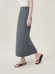 FSLE Retro Solid Grey Summer Women Long Skirt 2024 New Commuting All-match Casual Straight High Waist Women Skirt 24FS12949