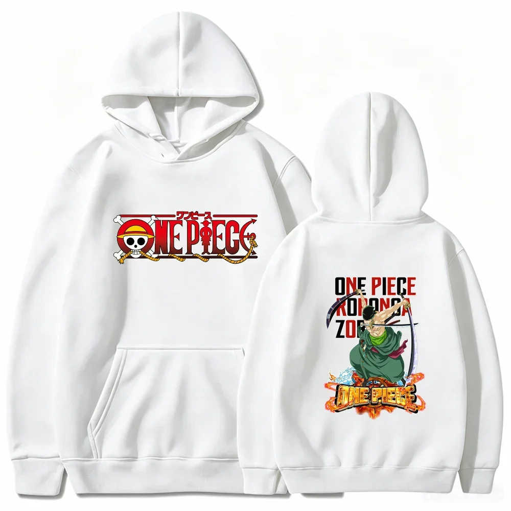 Anime One Piece Zoro Two Sides Print Hoodie, Unisex Roronoa Zoro Character Pullover, Loose Long Sleeve Street Sweatshirt