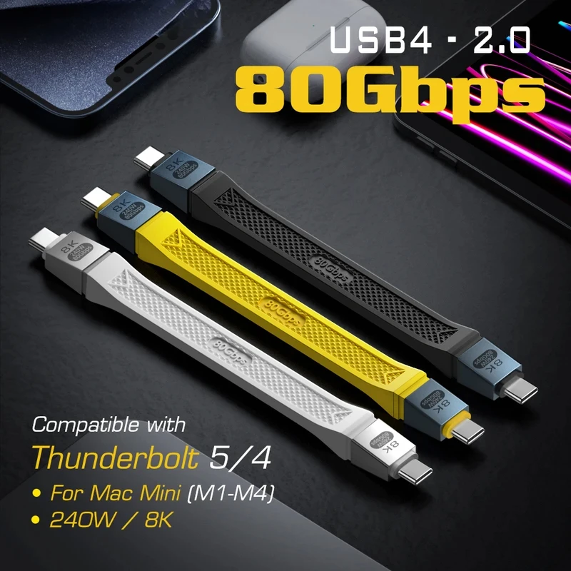 

Thunderbolt 5 Type C USB4 2.0 Cable 80Gbps Gen4 USB C to egpu 16K PD 240w one-way 120Gbps Short Cable Compatible Thunderbolt 4/3