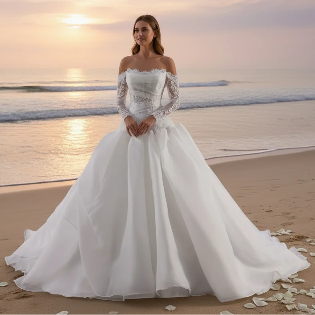 

Rosymae Off-the-Shoulder Organza Wedding Dress with Ruffle Skirt Elegant Gown for Brides vestidos de novia amanda novias