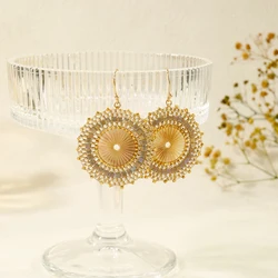 Badu Round Beaded Earrings for Women Bohemia Seed Beads Handmade Woven Drop Earrings Statement Jewelry Fashion Gifts