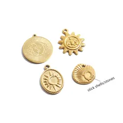 3PCS Stainless Steel Gold Color Moon Sun Charms Pendants for Diy Necklace Jewelry Makings Bulk Wholesale