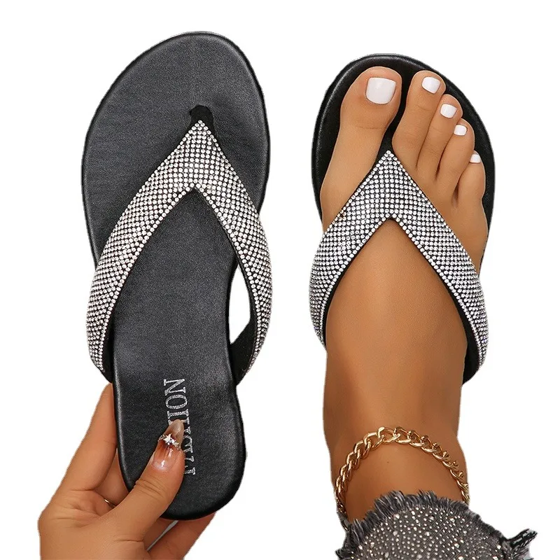 Women Flats Slippers Shoes Crystal Summer Casual Flip Flops Fashion Open Toe Dress Sandals New Slingback Beach zapatos Slides