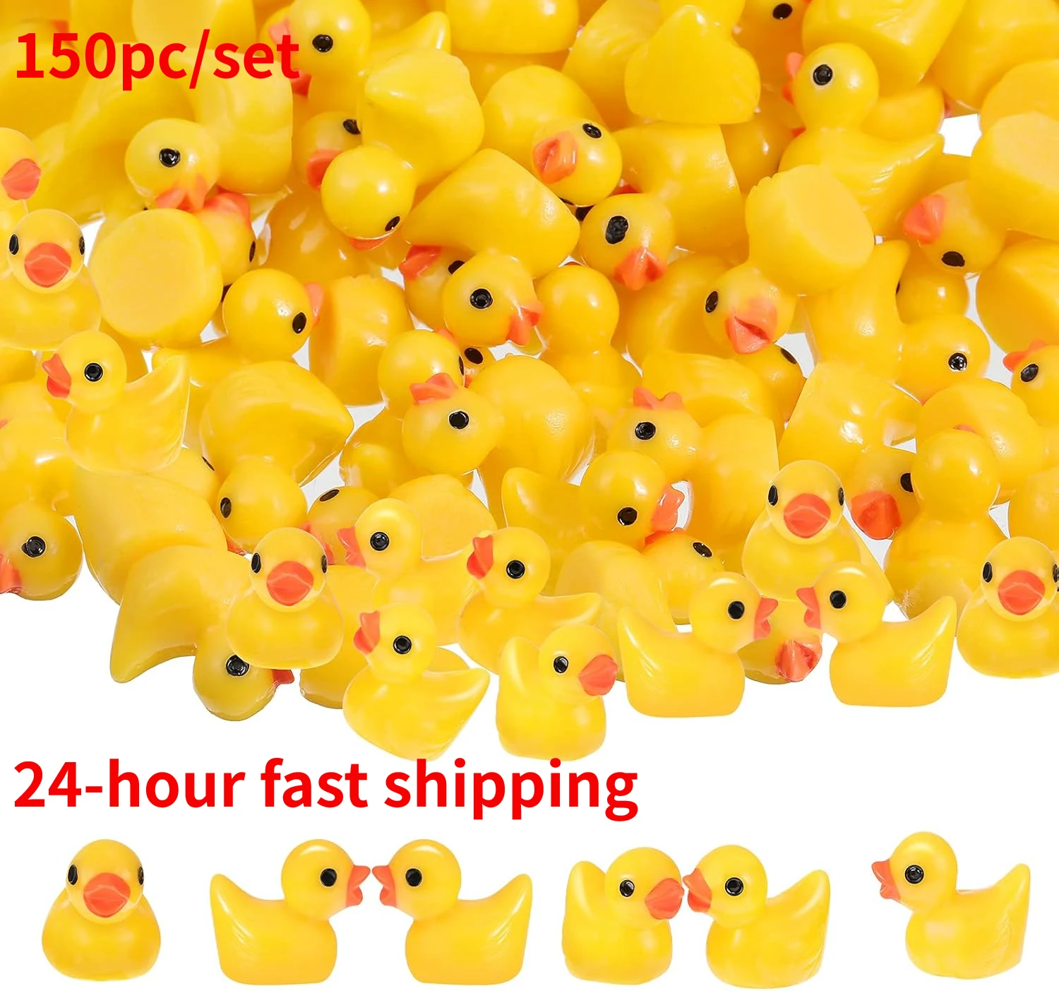 150Pcs Mini Cute Resin Ducks Tiny Duck Figures Ornament Lovely Black-eyed Small Resin Plastic Ducks Miniature Statues Decoration