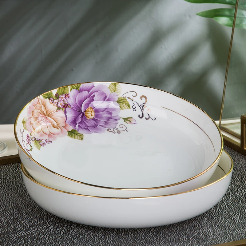 Japanese bone china deep plate deep heightening soup plate deep mouth 8-inch ceramic round steamed egg custard plate