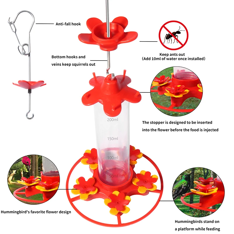 Bebedero colgante para pájaros colibrí, alimentador de pájaros, antihormigas, a prueba de fugas, fácil de limpiar, decoración de jardín al aire libre