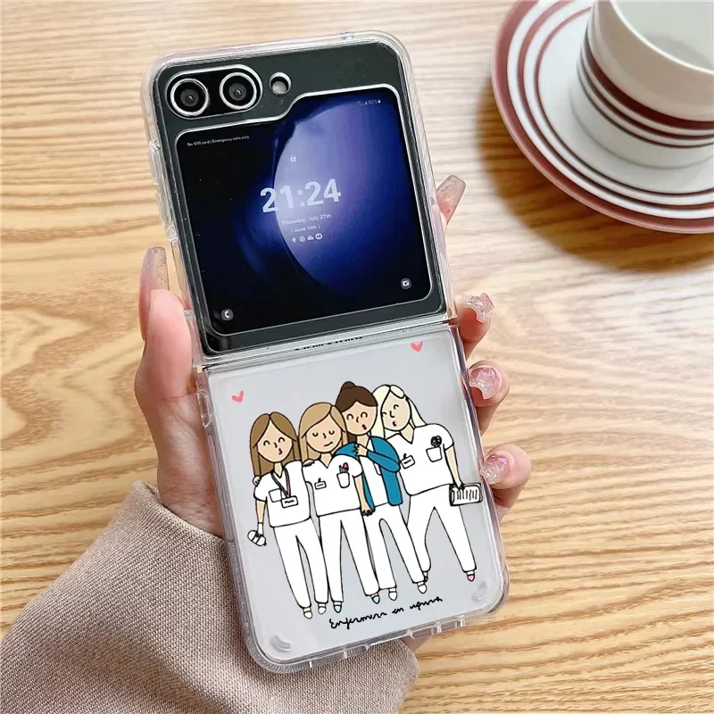 Infermiere medico medicina medica salute cuore custodie per Galaxy Z Flip6 ZFlip 5 Transaprent Cover trasparente per Samsung ZFlip 4 3 Fundas