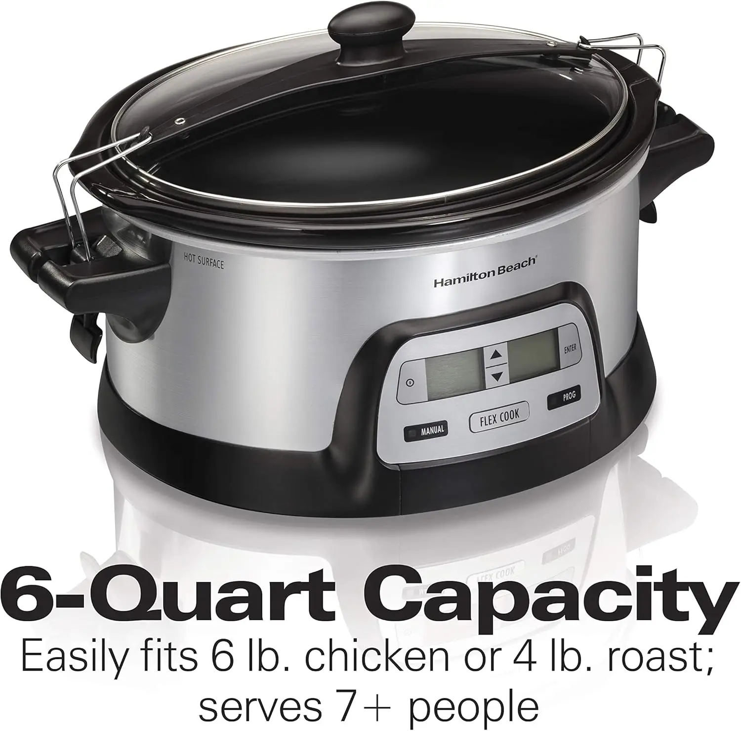33861 Portable Programmable Slow Cooker, Dishwasher Safe Crock, 6 Qt, FlexCook Dual Digital Timer/2 Heat Settings, Lid Lock for