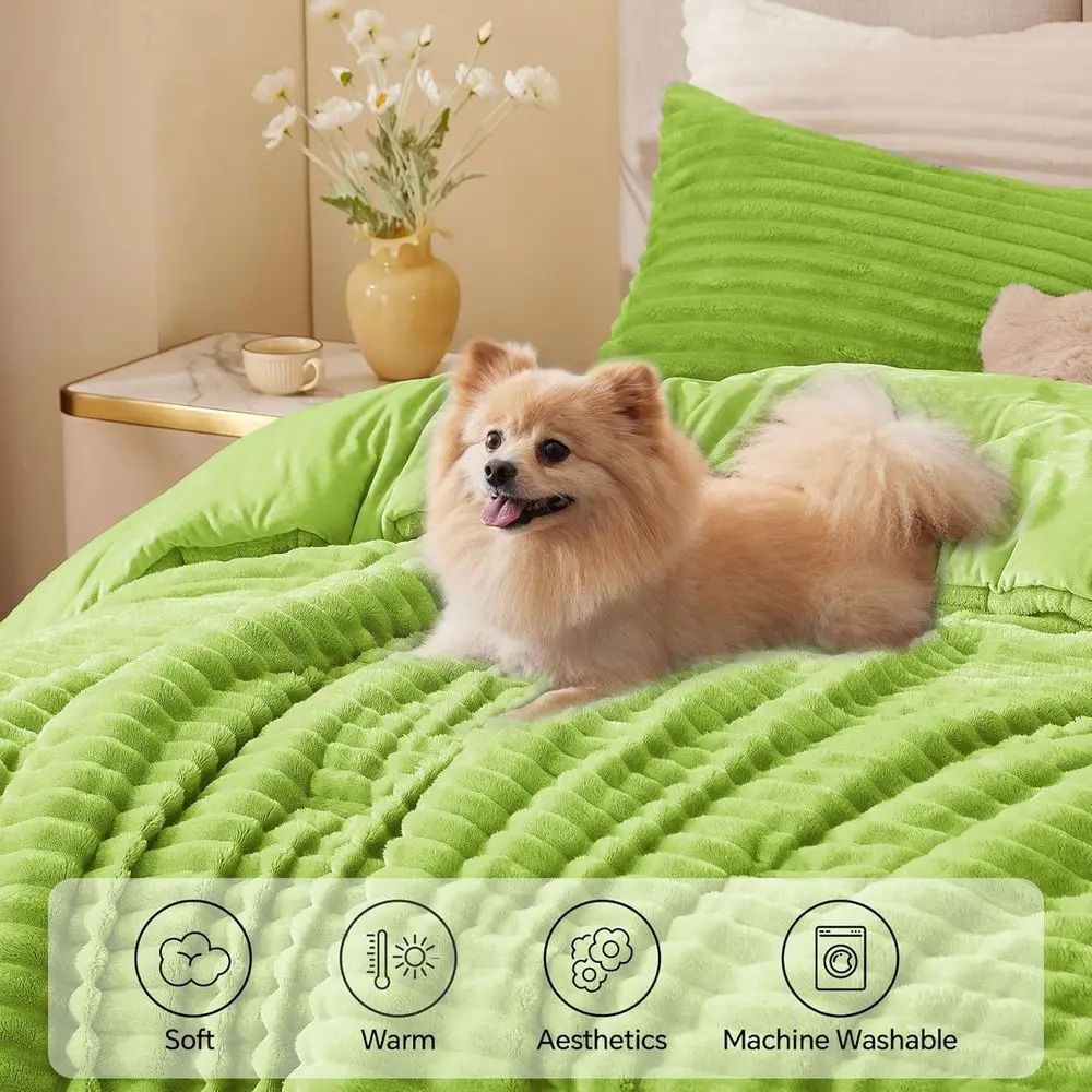 طقم سرير رقيق سيترون داكن فائق النعومة ومريح، لحاف شتوي ثقيل من القطيفة مع كيس وسادتين #3