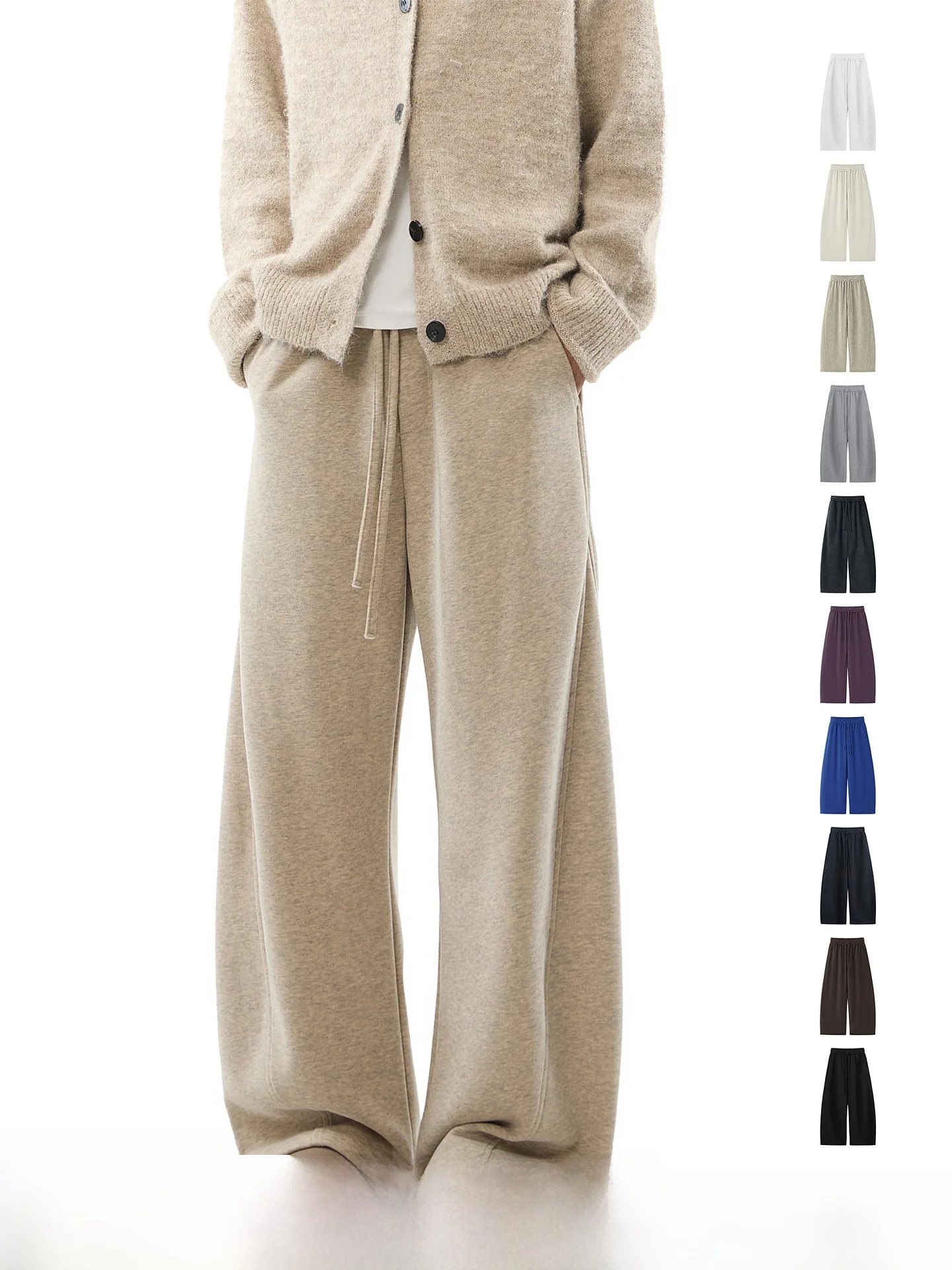 Men's Casual Wide Leg Commuter Pants Dream Made Oats Gray Autumn Straight Cut Loose Fit Trousers for Youth Summer Cotton Blend