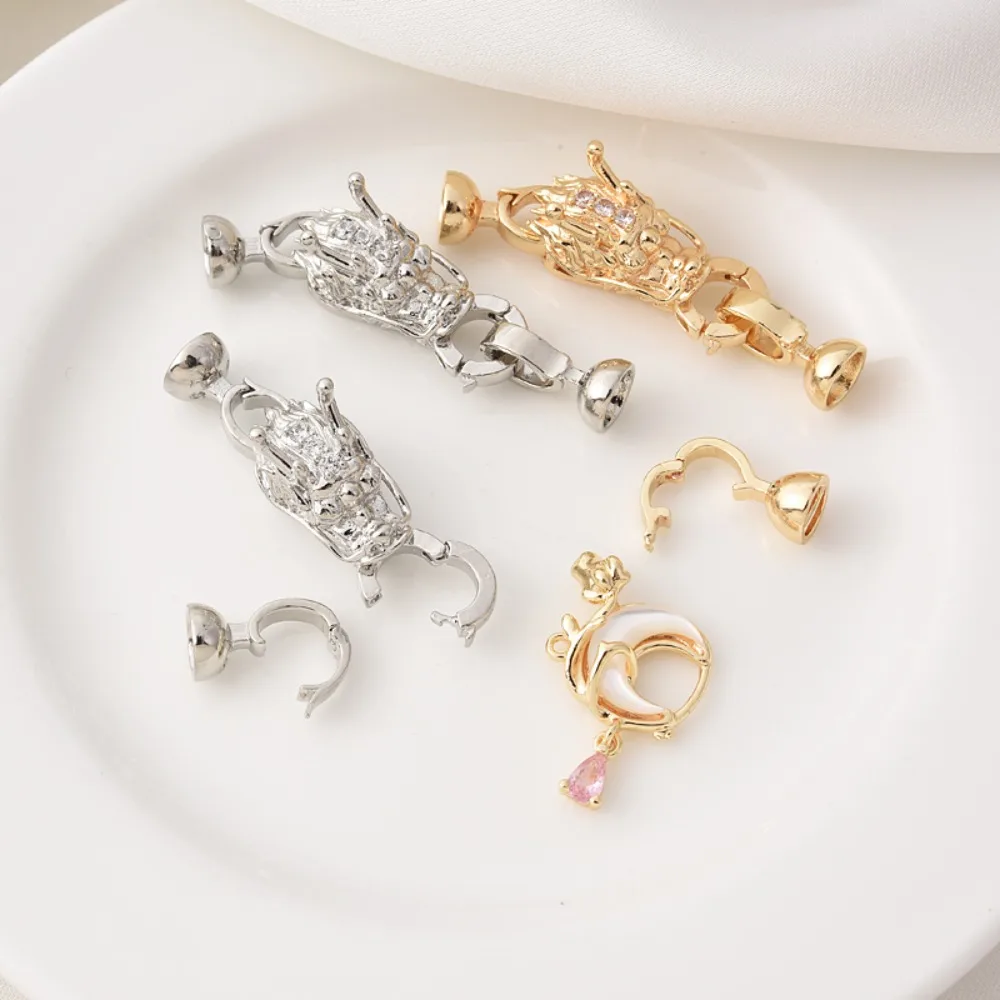 

14K Gold-plated Micro-inlaid Zircon White Shell Moon Pearl Clasp Handmade Diy Bracelet Necklace Zodiac Dragon Mother Child Clasp