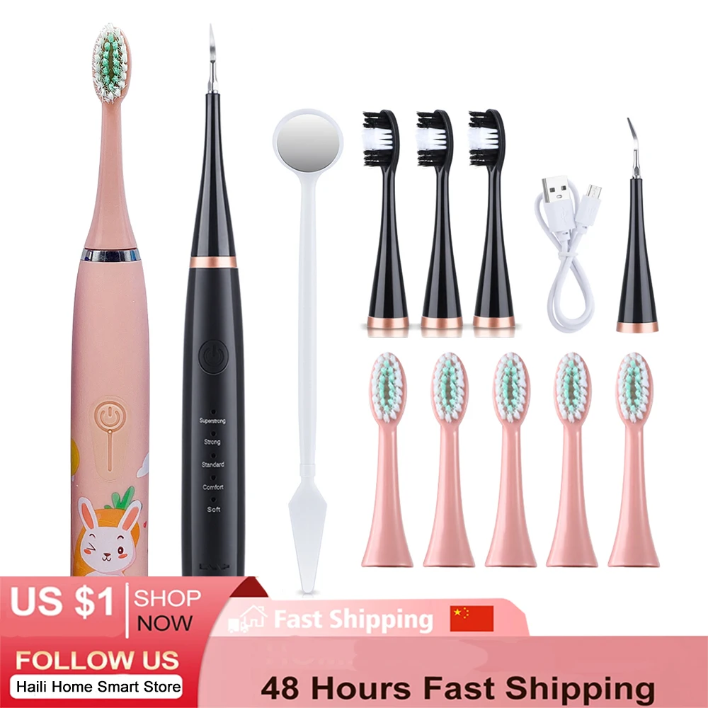 Ultrasonic Electric Dental Calculus Remover+Kids Electric Toothbrush Set USB Whitening Scaler Dental Tartar Remover Oral Care