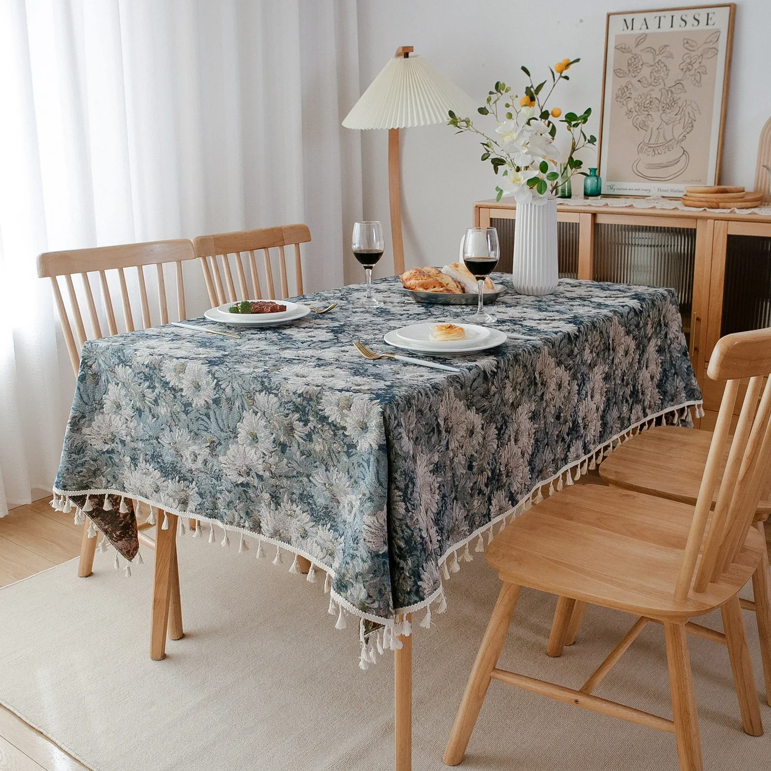 Blue Oil-proof Tablecloth Waterproof Thickened Rectangular Tablecloth Cabinet Coffee Table Cover Cloth Cloth Napkins for Table