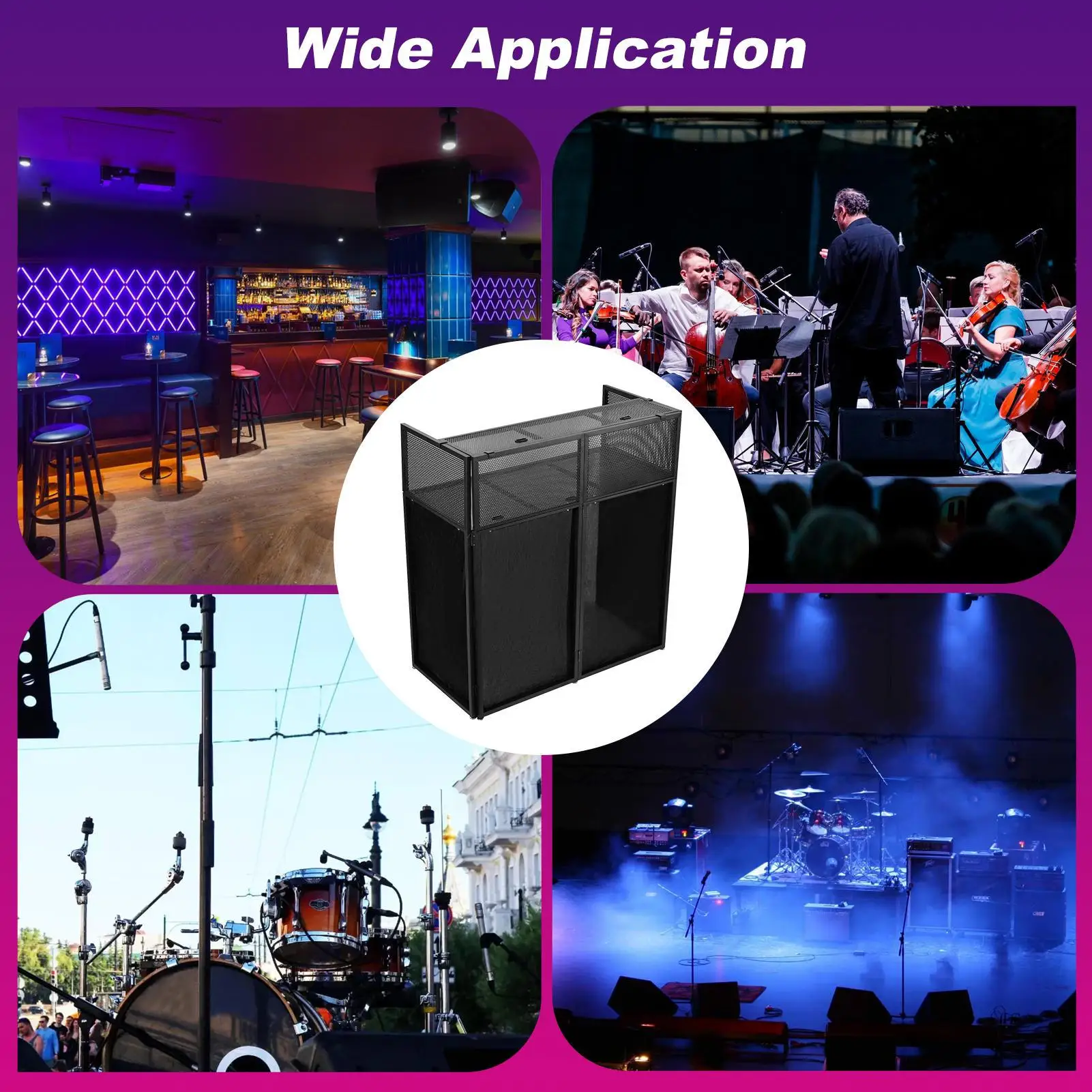 حامل طاولة دي جي محمول، رفوف دي جي قابلة للطي بإطار معدني، حامل سينث قابل للتعديل مع حواف أبيض وأسود، حقيبة حمل