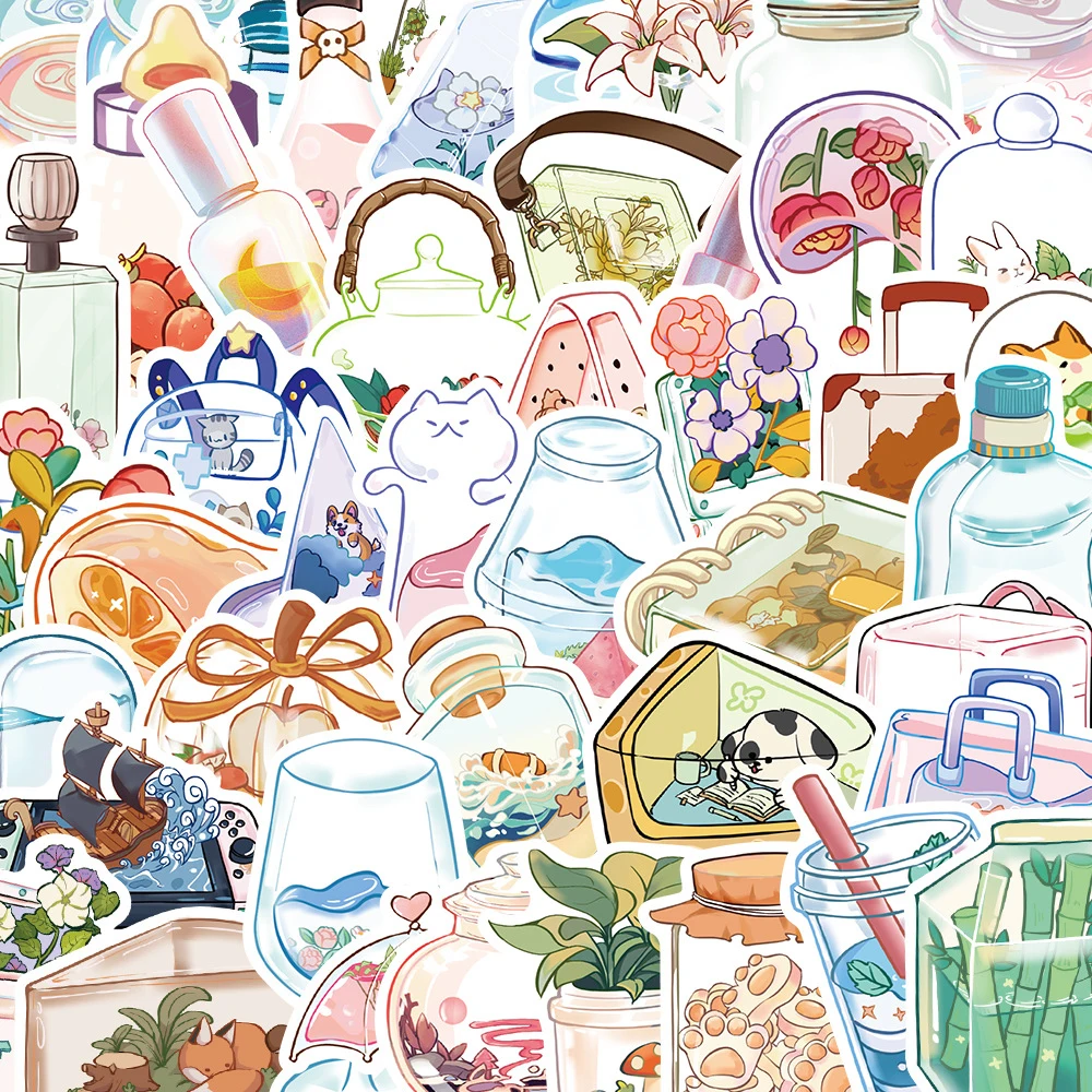 

10/30/50pcs Transparent Object Cartoon Stickers Aesthetic DIY Graffiti Luggage Laptop Scrapbook Diary Kawaii DIY Sticker Packs
