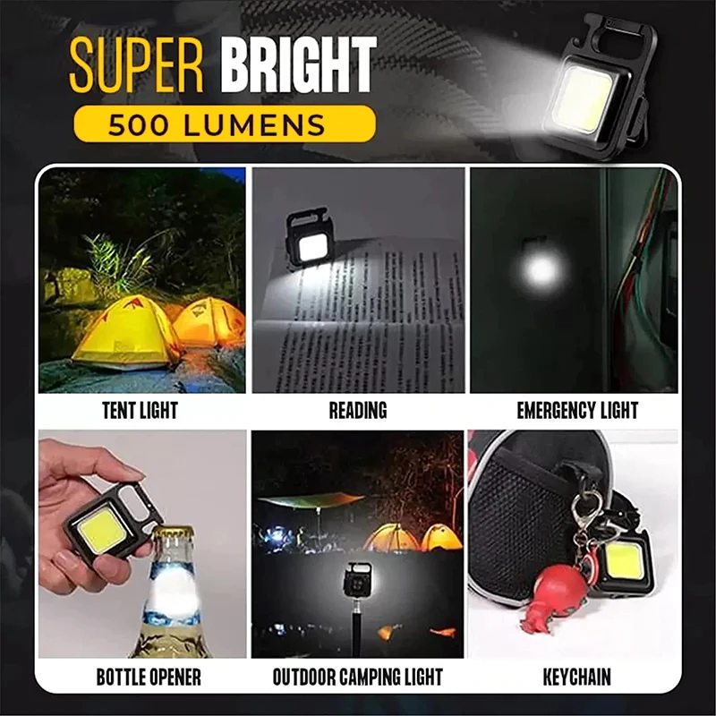 Imagem -06 - Elbulbo-portátil Led Keychain Lanterna Cob Trabalho Luz Tipo-c Carregamento Rápido Impermeável Forte Ímã Luzes de Acampamento ao ar Livre 500mah