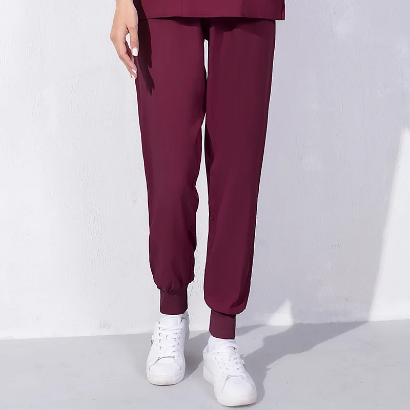 Witte dames verpleegstersuniform zomer dunne roze elastische taille plus maat blauwe lange medische werkbroek