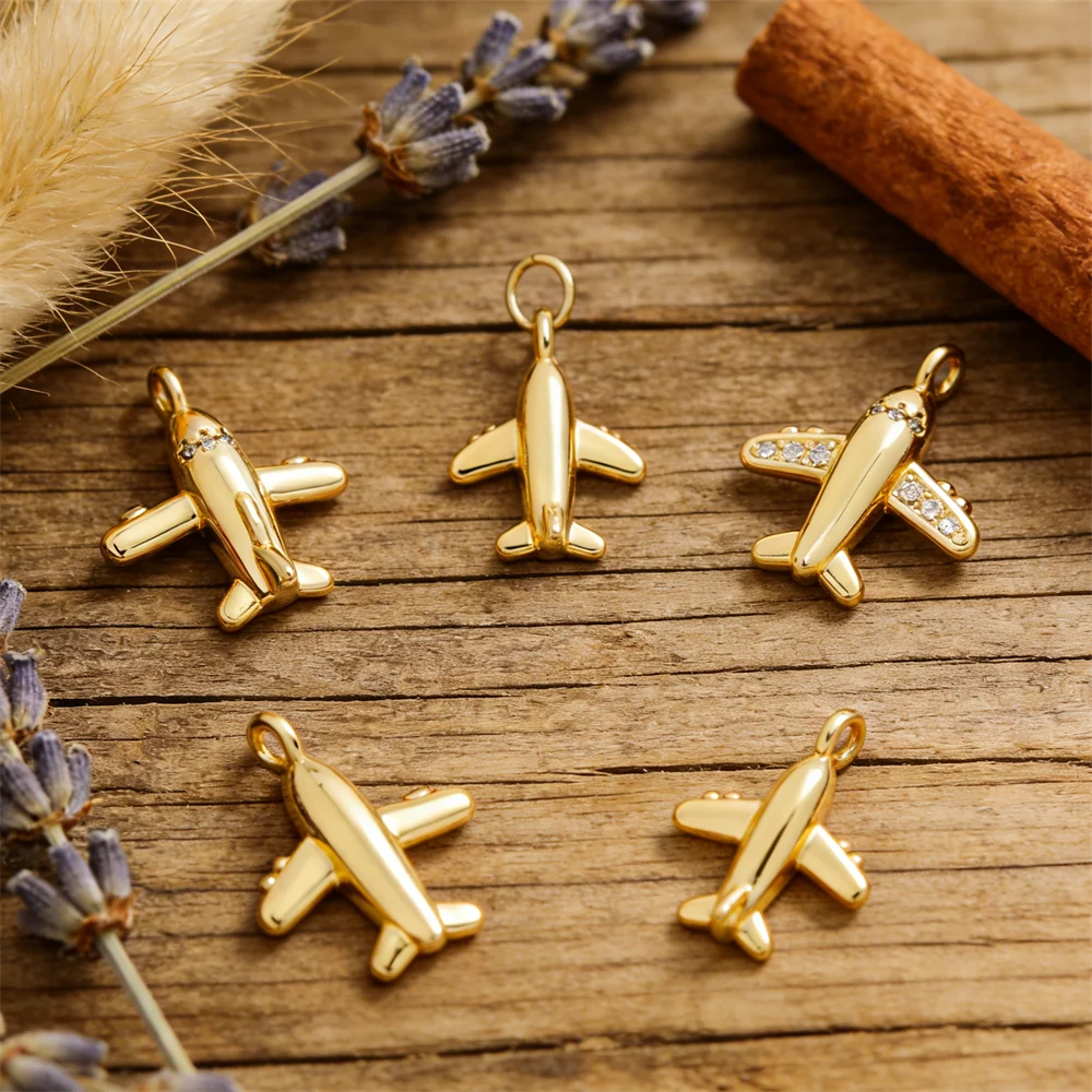 

3Pcs Pendant Handmade Brass Zircon Airplane Zircon Adorned Fashion Cute DIY Jewelry Accessories for Bracelet Necklace Daily Wear
