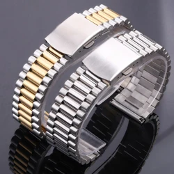 Solid Stainless Steel Bracelet Strap Silver Gold Watchband 14mm 16mm 18mm 20mm Metal Double Clasp Men Women Watch Band