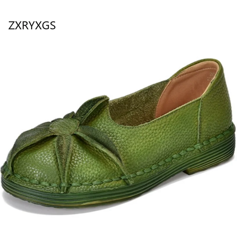 

ZXRYXGS Top Cowhide Flowers Full Genuine Leather Shoes Women Flats 2026 New Spring Personalized Retro Comforrtable Trendy Shoes