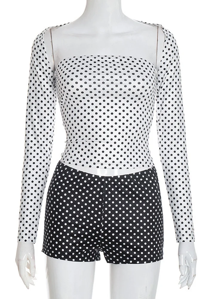 طقم ملابس نسائي من Beyprern مكون من 3 قطع - قبعة بأكمام طويلة + قمة أنبوبية + شورت عالي الخصر بدلة Y2K ملابس الشارع الشهير