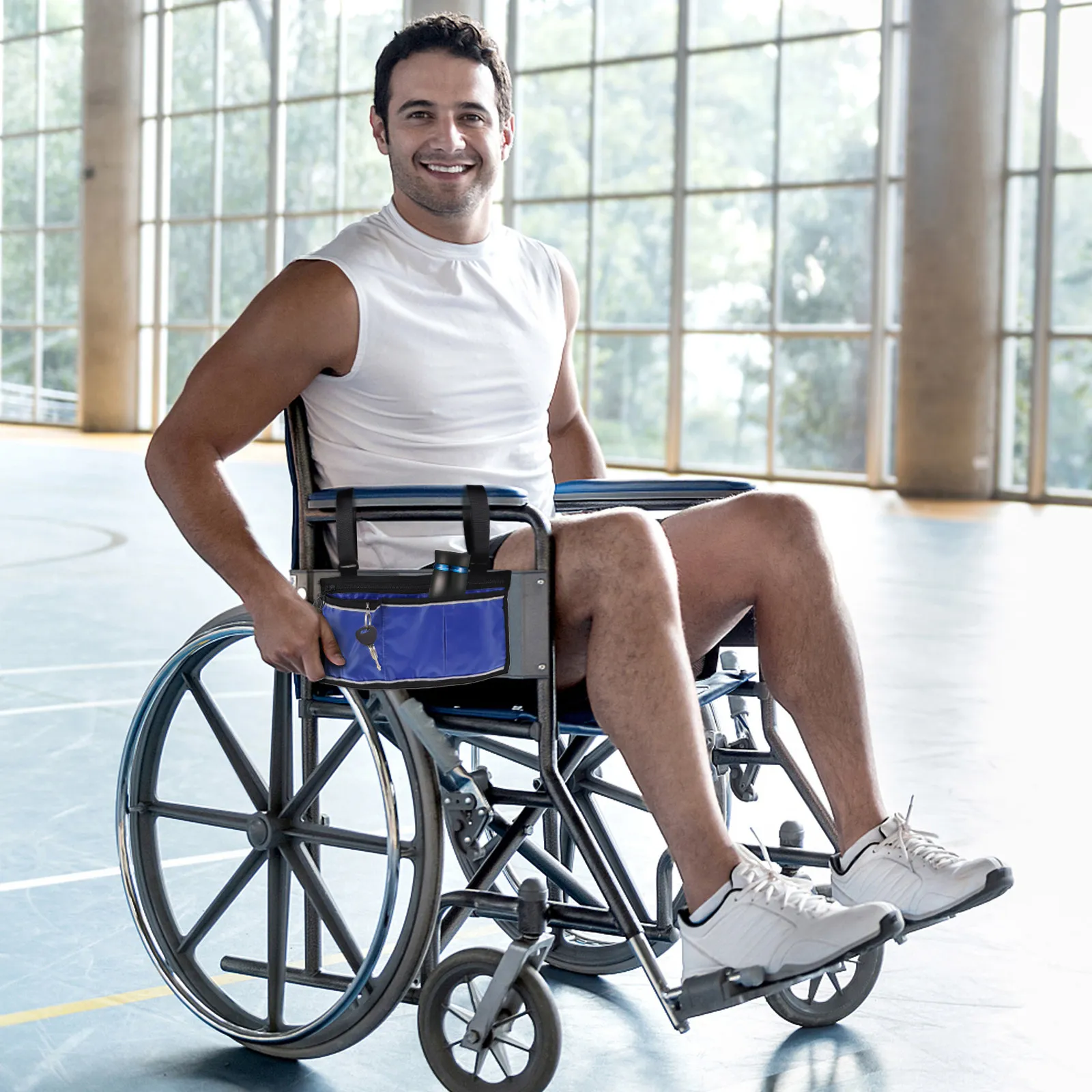 

Wheelchair Bag Large Capacity Side Pouch Adjustable Straps for Wheelchairs Rollers Scooters Walking Aids Storage Organizer Blue